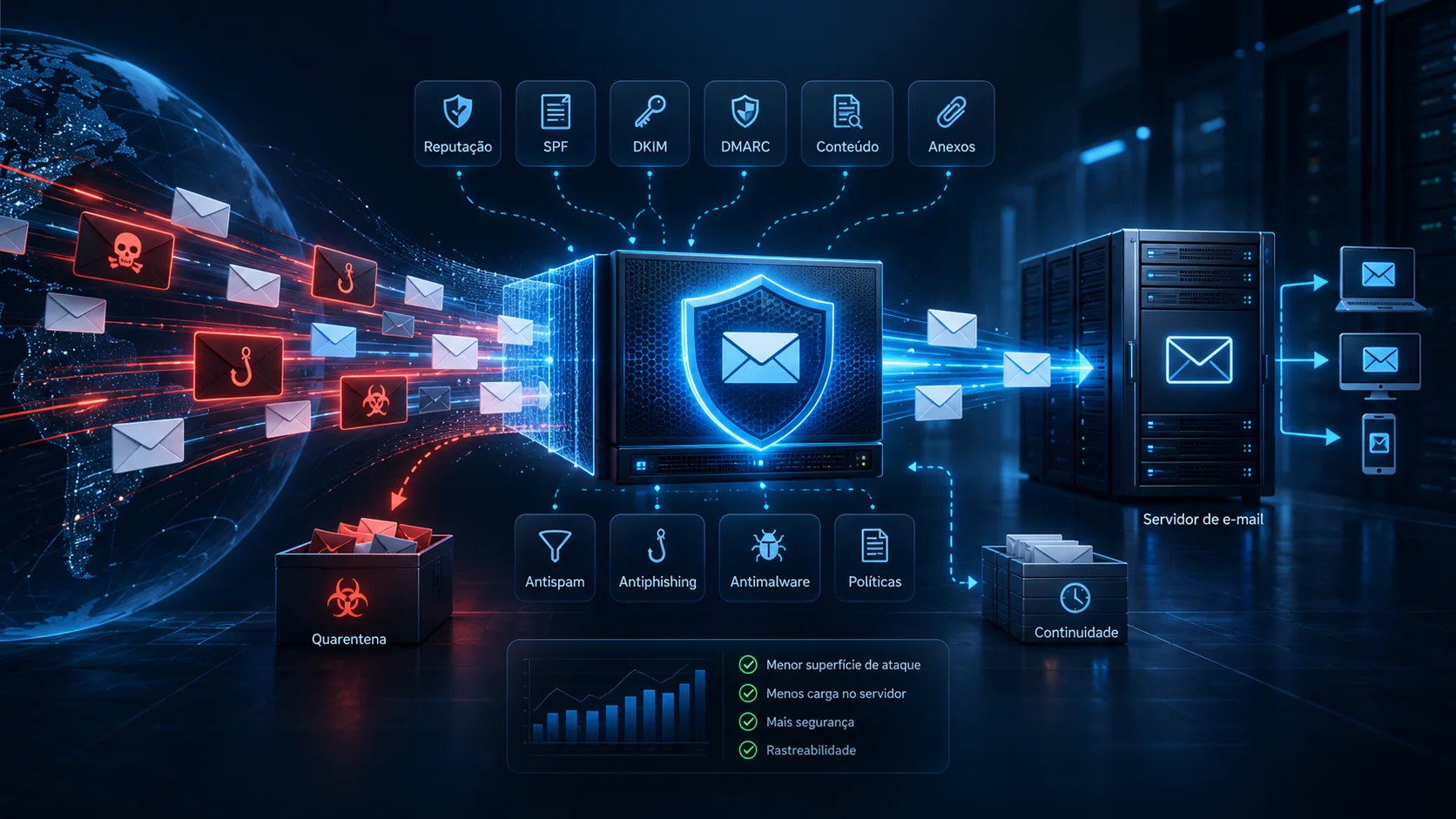 Gateway EmailSecurity filtrando as mensagens antes do servidor de e-mail da empresa